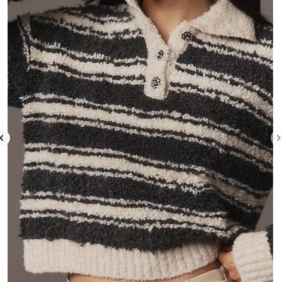 MAEVE by Anthropologie Striped Polo Sweater Grey/Cream Size Small - Picture 3 of 10